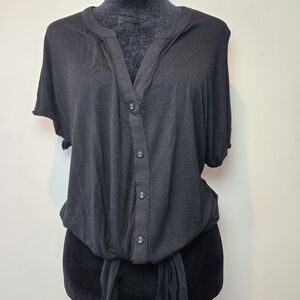 Cupio Shirt V Neck Tie Front Women's Large Black Tee
